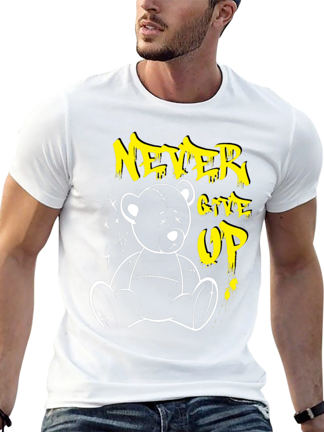 Camiseta Negra Never Give Up Oso de Peluche