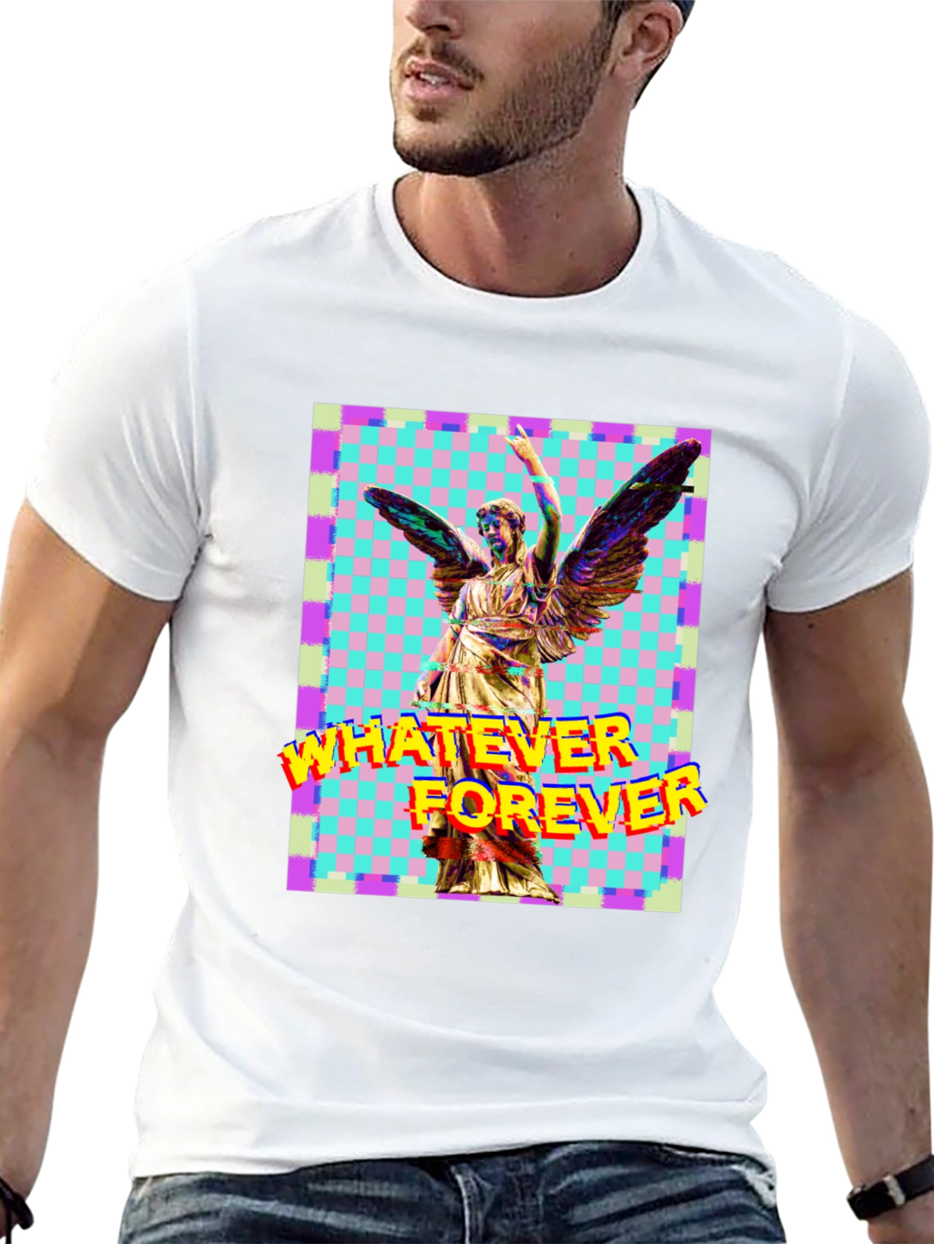 Camiseta Negra con Diseño Artístico de Ángel y Texto