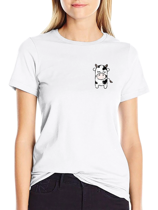 Camiseta Negra con Diseño de Vaca Kawaii
