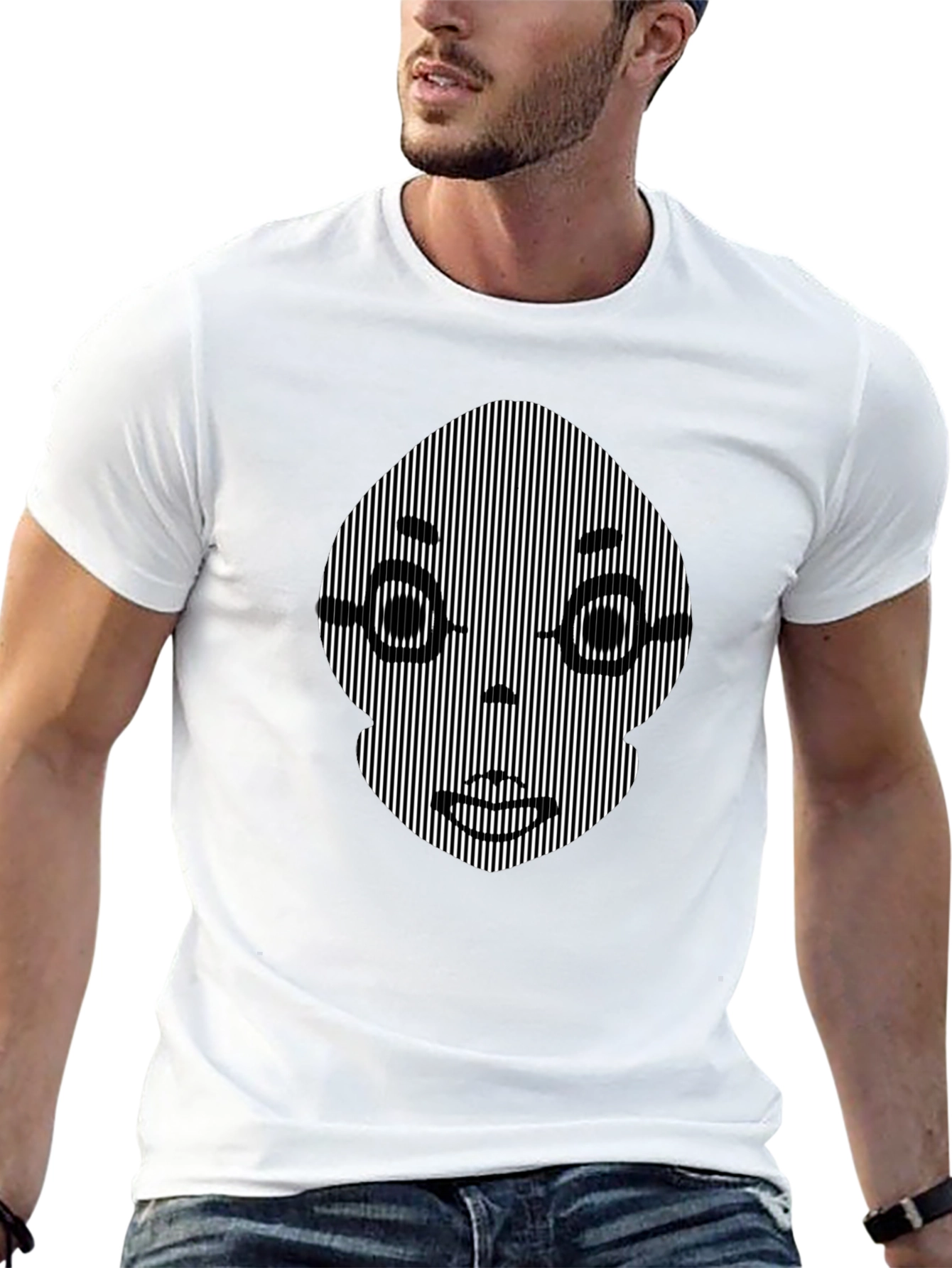 Camiseta Negra con Ilusión Óptica Facial