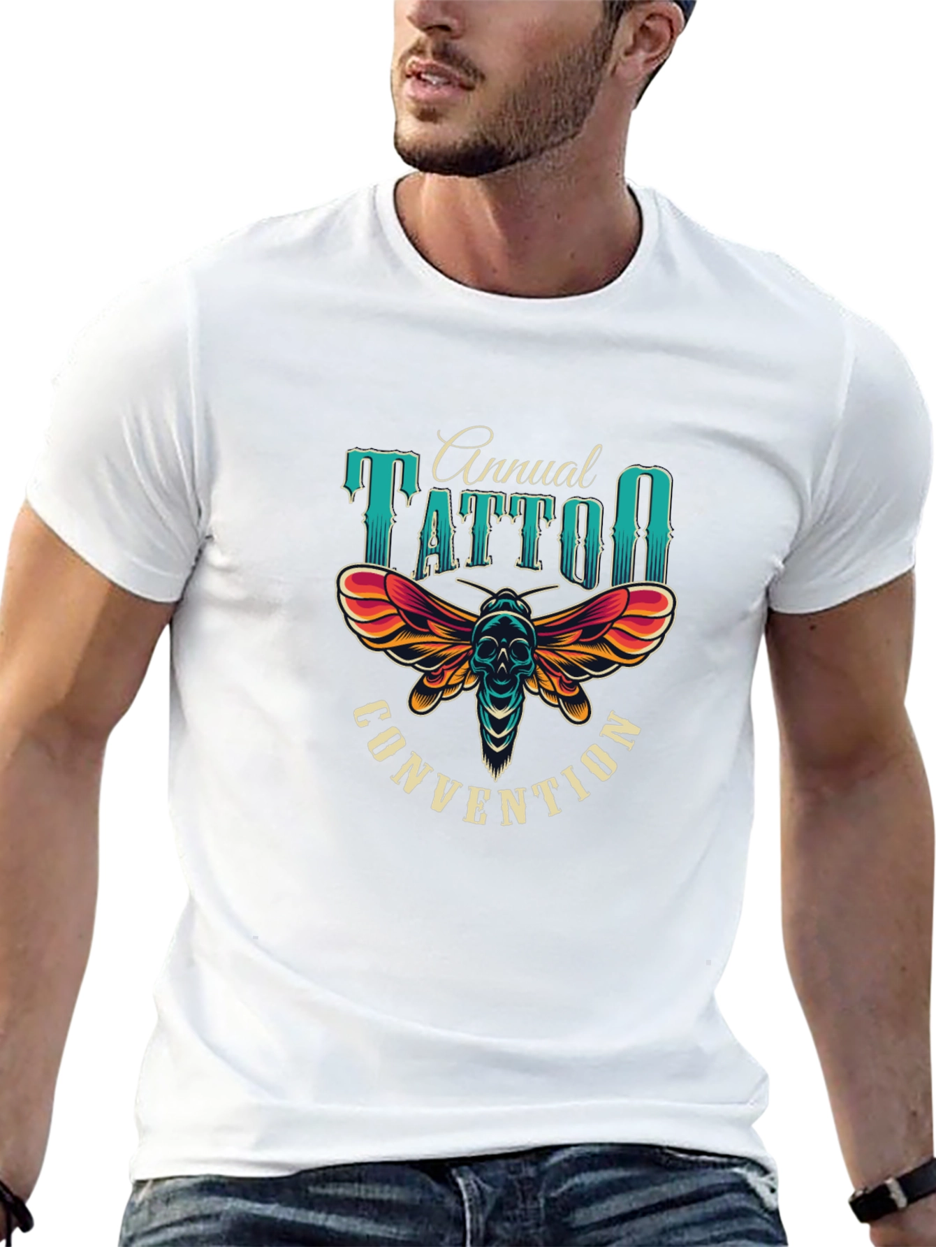 Camiseta Negra Estampada Convención de Tatuajes