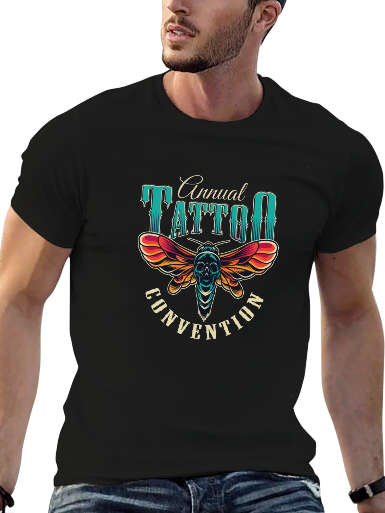 Camiseta Negra Estampada Convención de Tatuajes