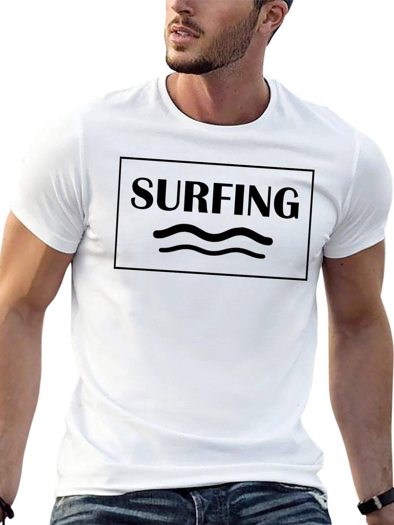 Camiseta Negra Estampado Surfing Ondas