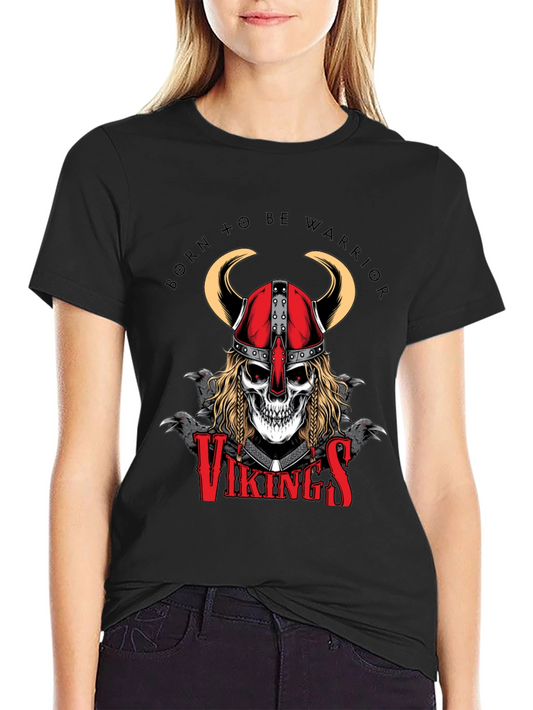 Camiseta Negra Vikingos Cráneo Guerrero