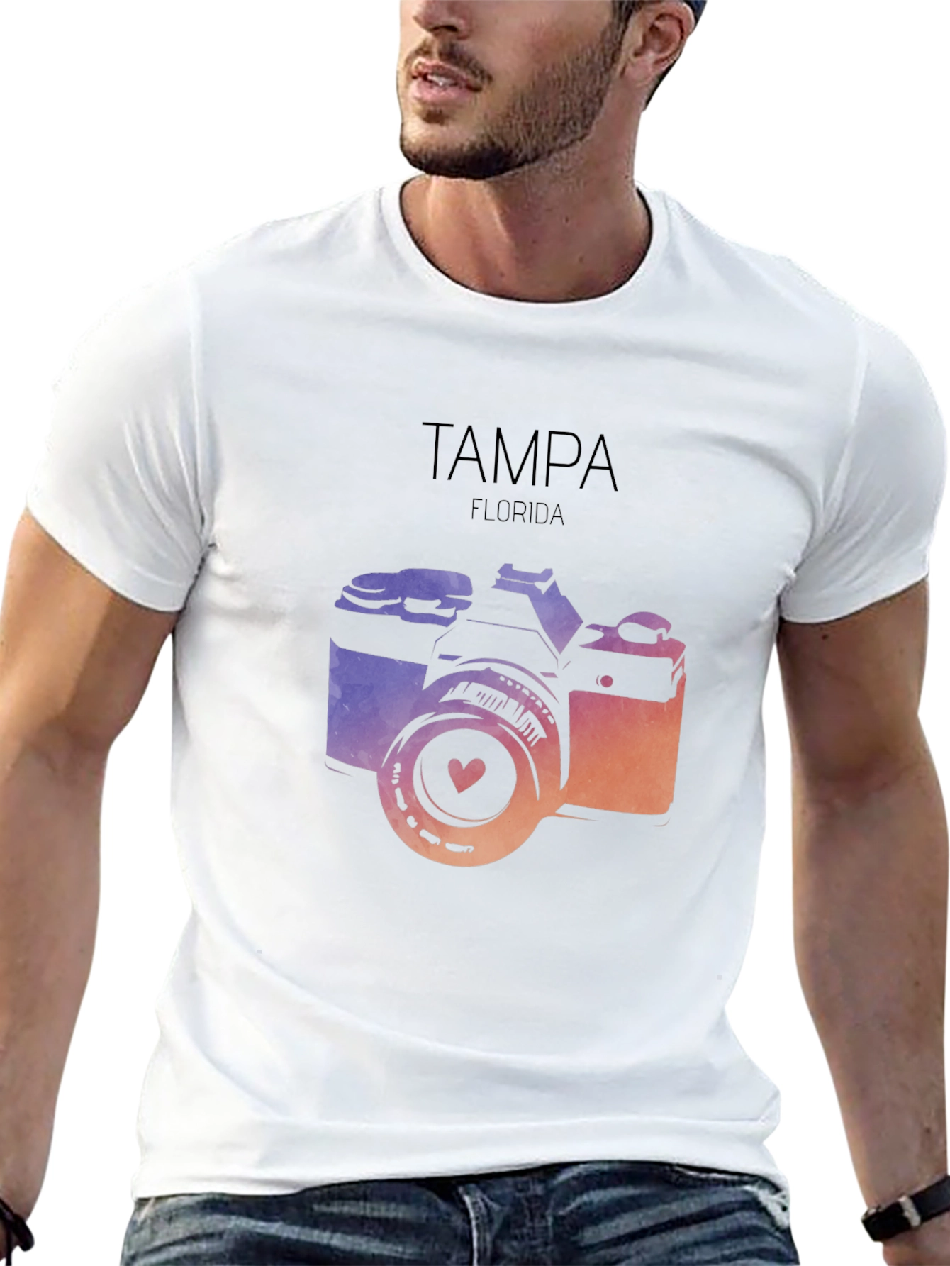 Camiseta Negra con Diseño de Cámara Tampa Florida