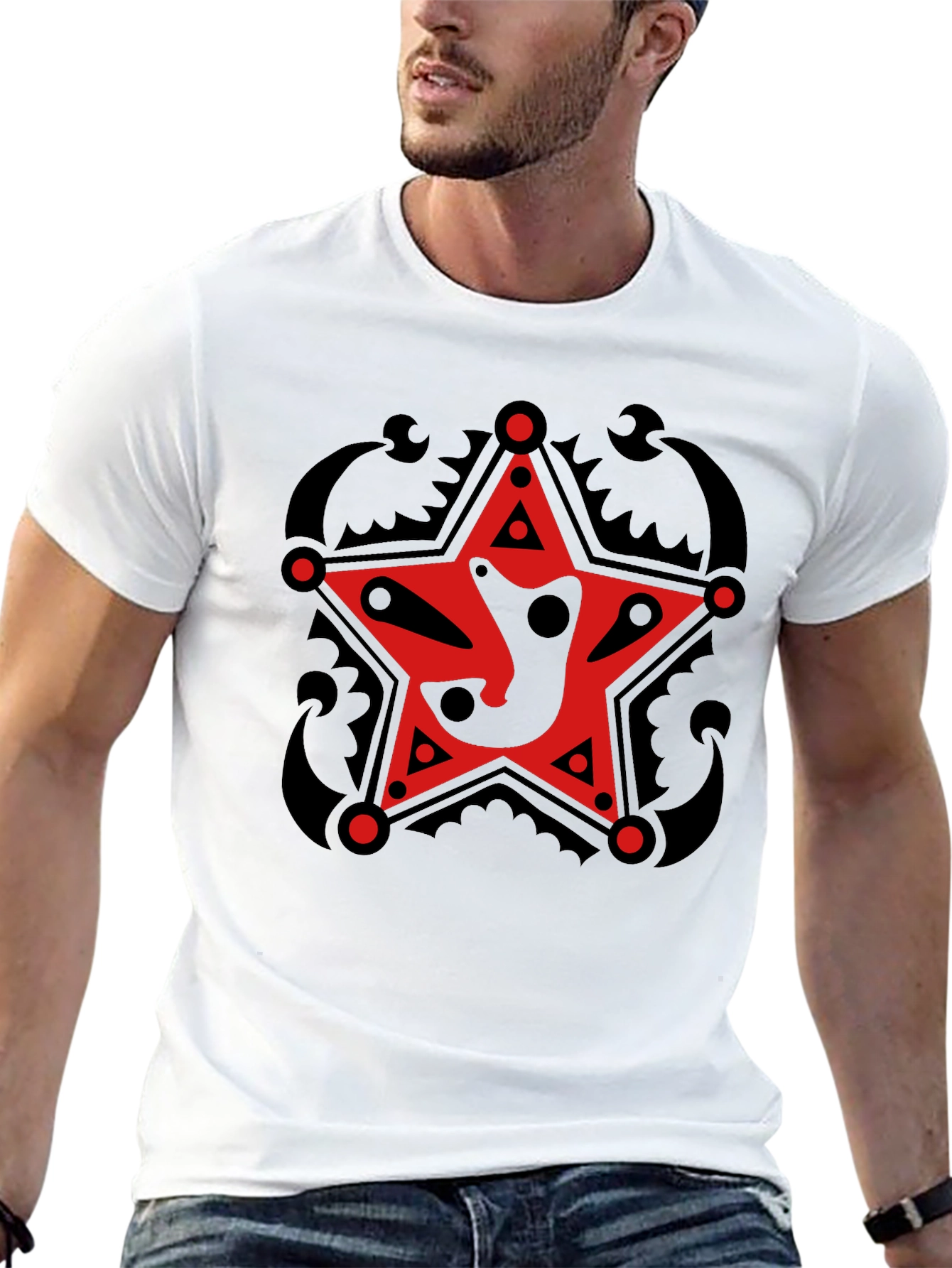 Camiseta Negra con Estrella Roja Estilizada