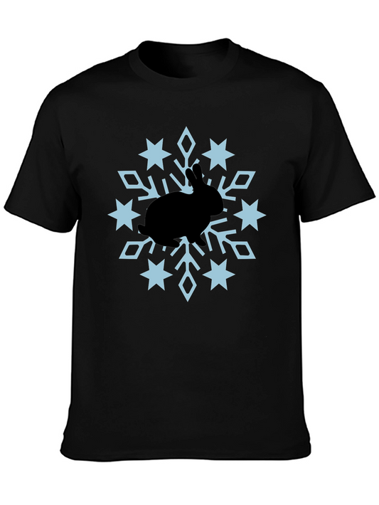 Camiseta Negra Conejo Copo Nieve Diseño Invierno