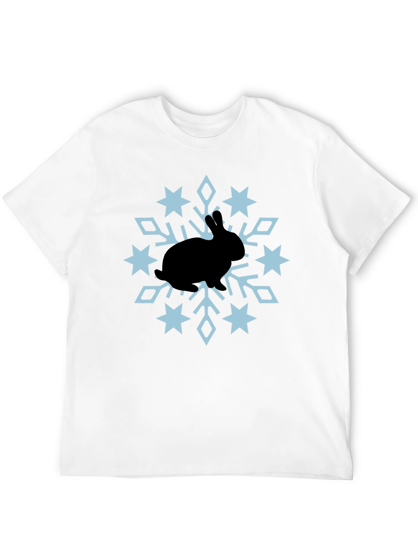 Camiseta Negra Conejo Copo Nieve Diseño Invierno
