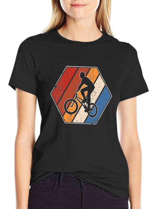 Camiseta Negra con Diseño Retro de Ciclista BMX