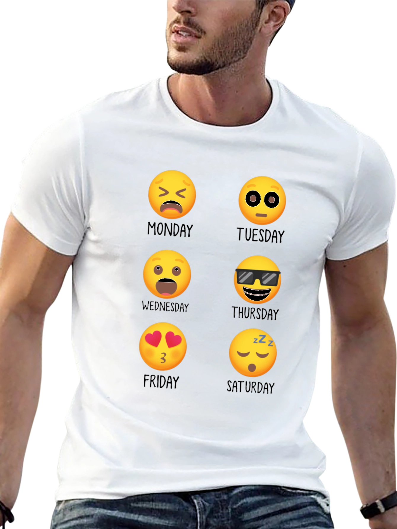 Camiseta Negra Emoji Días de la Semana Casual