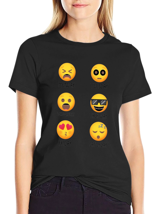 Camiseta Negra Emoji Días de la Semana Casual