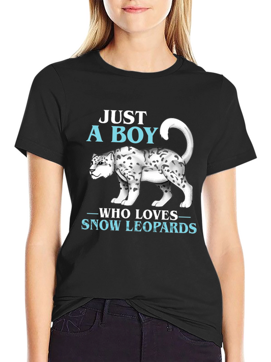 Camiseta Negra: Just A Boy Who Loves Snow Leopards