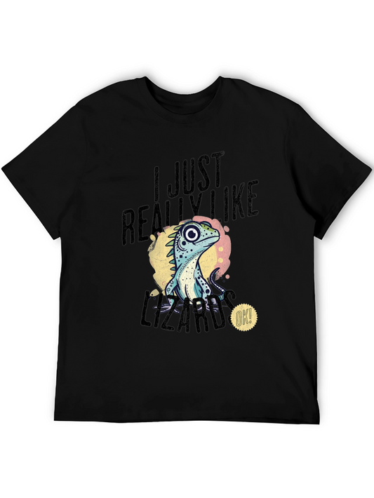 Camiseta Negra Estampada con Diseño de Lagarto