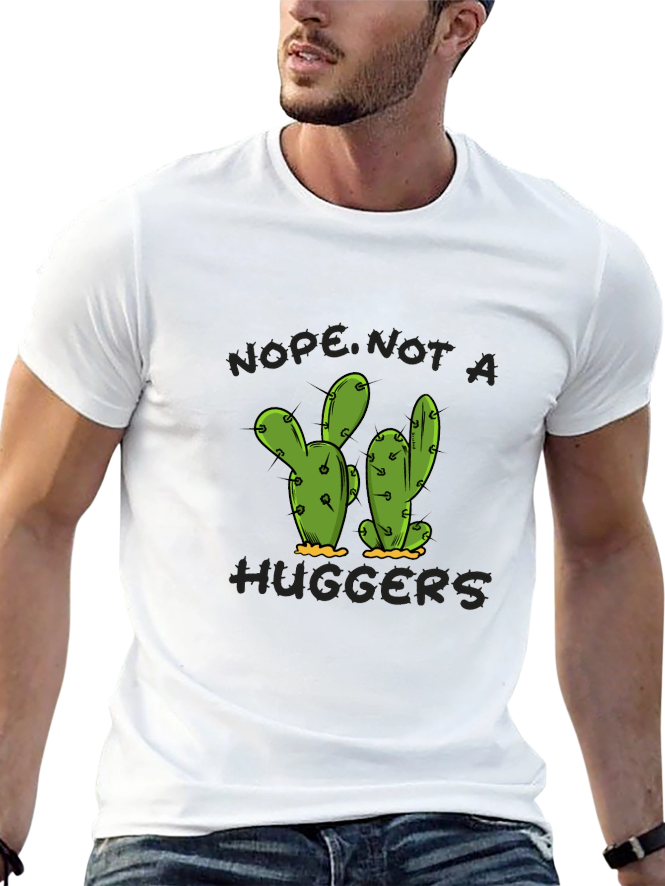 Camiseta Negra No Soy de Abrazos con Cactus