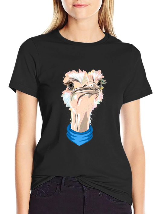 Camiseta Negra con Estampado de Avestruz con Pañuelo