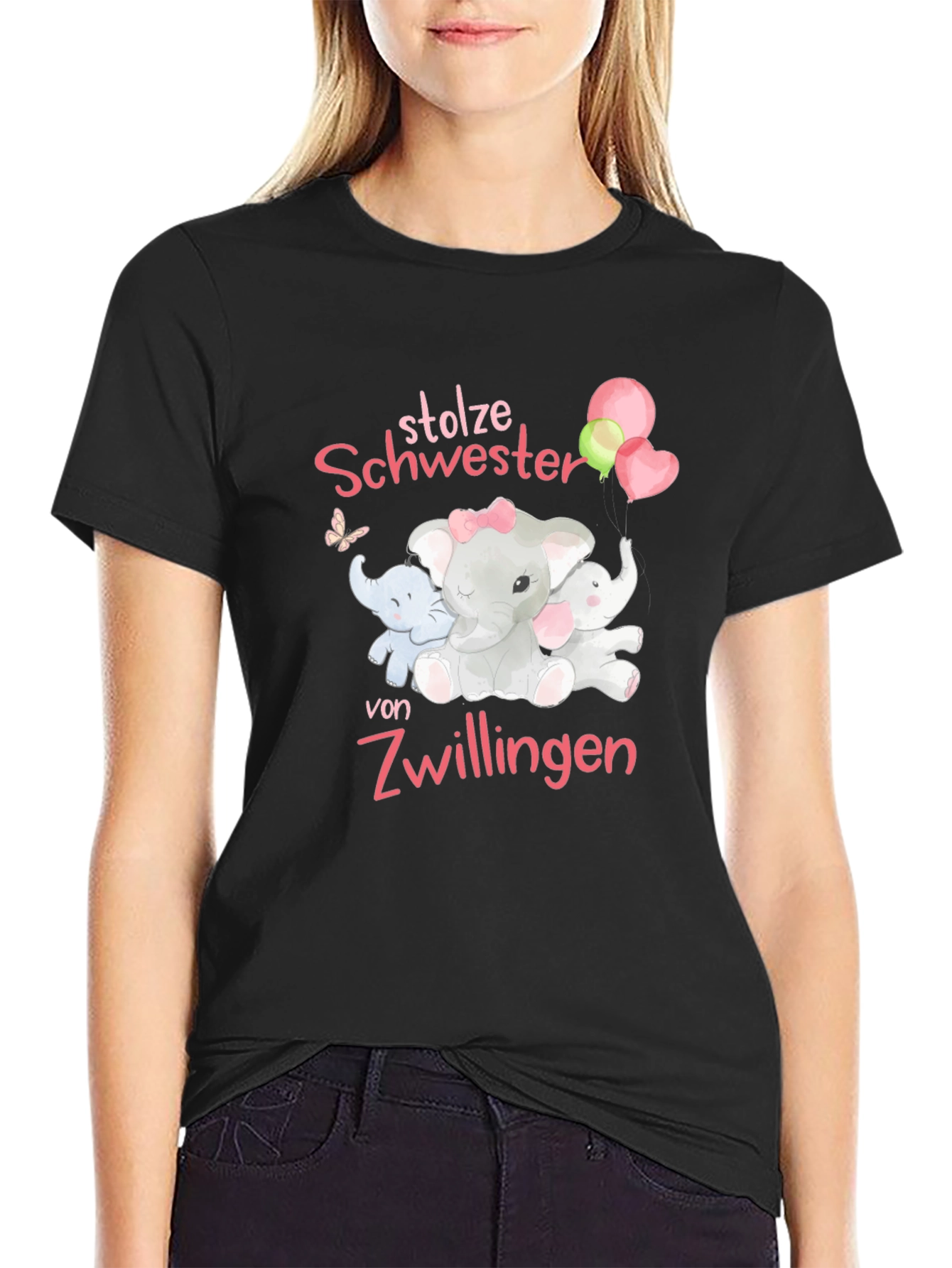 Camiseta Negra Orgullosa Hermana de Gemelos