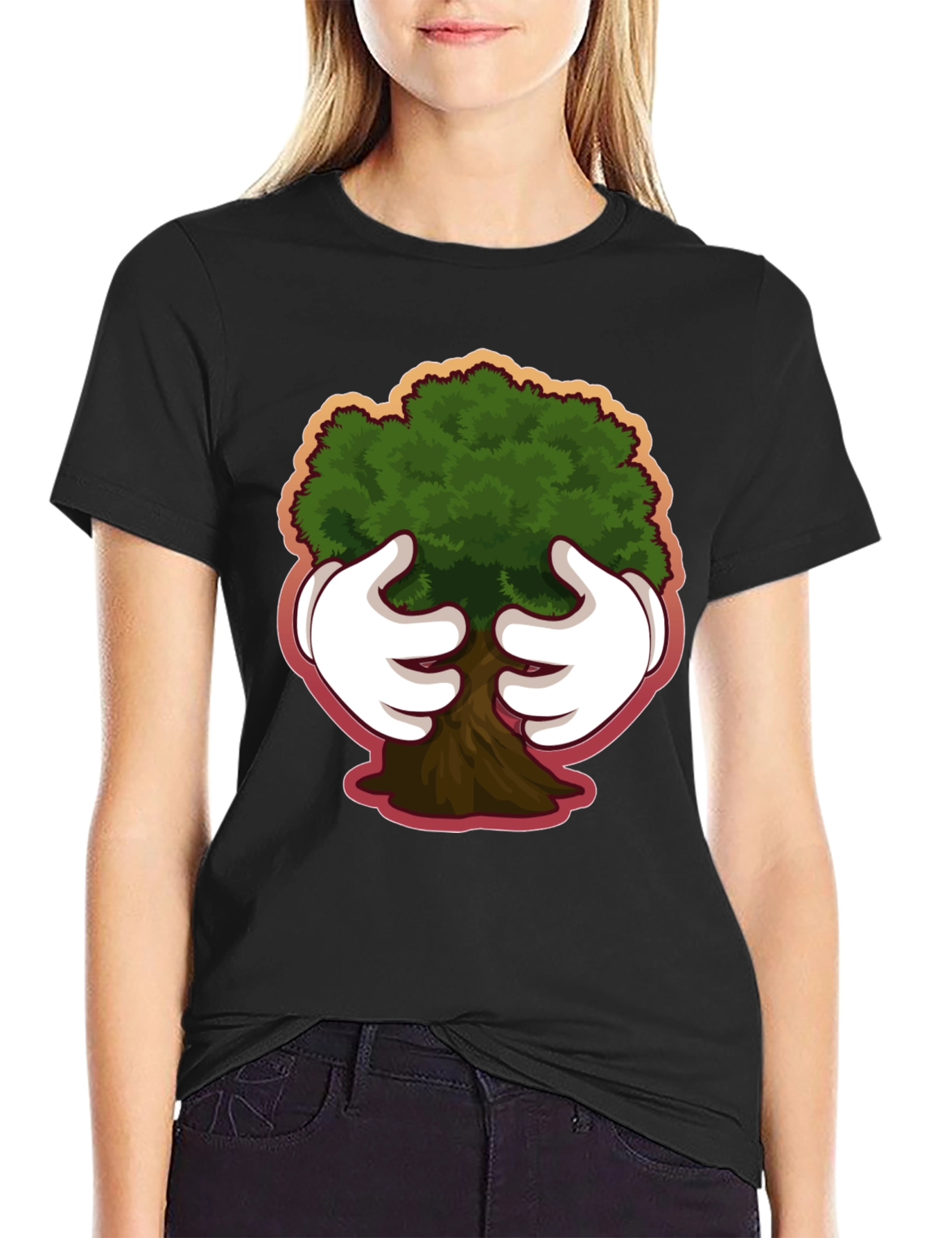 Camiseta Negra con Diseño de Árbol Abrazado
