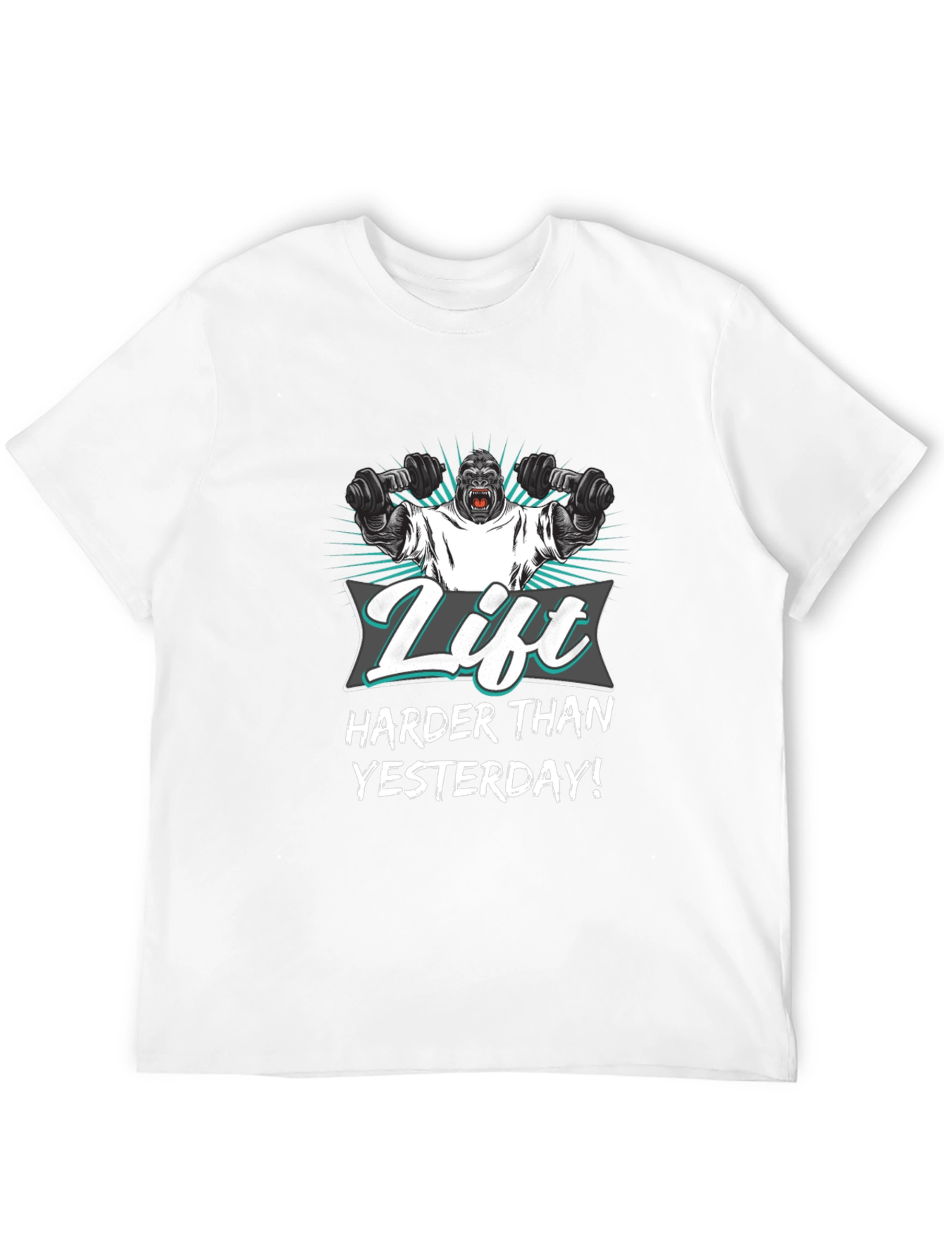 Camiseta Negra con Estampado de Gorila Levantando Pesas