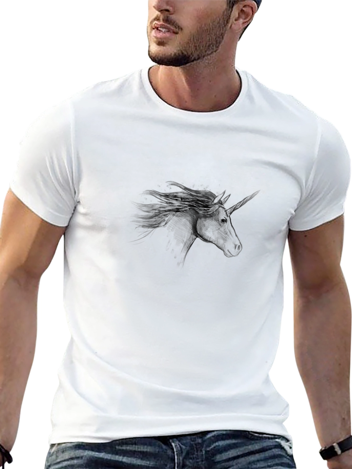 Camiseta Negra Unicornio Mística Hombre