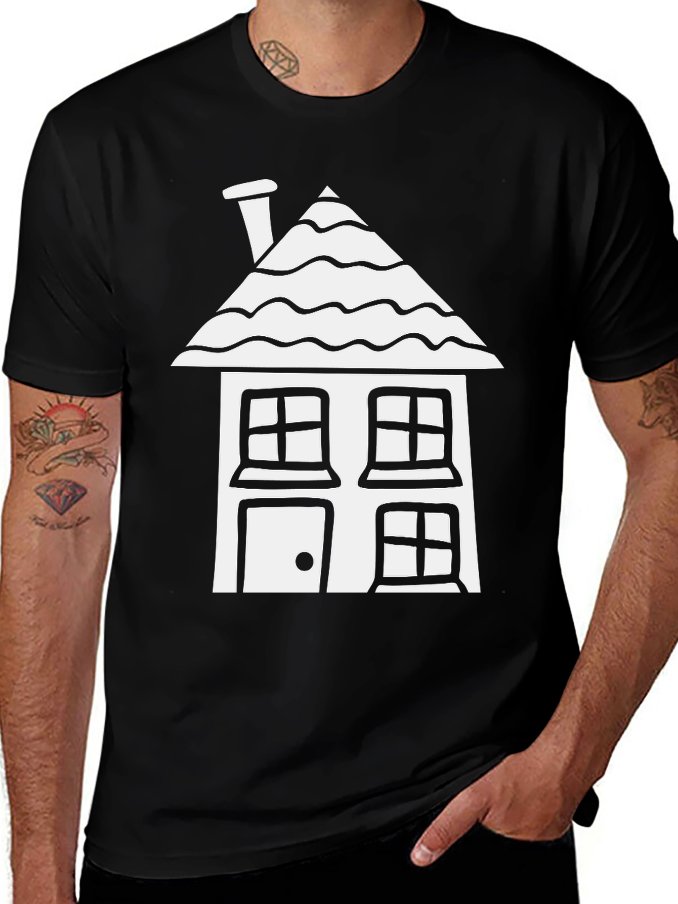 Camiseta Negra con Diseño de Casa Blanca