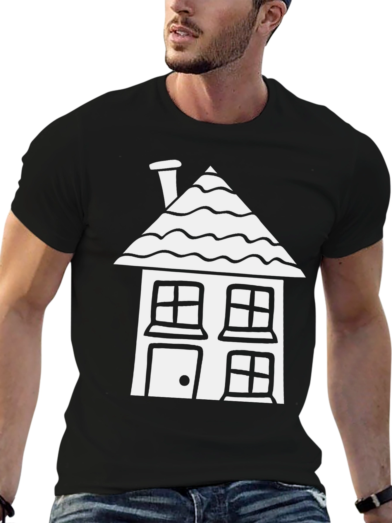 Camiseta Negra con Diseño de Casa Blanca