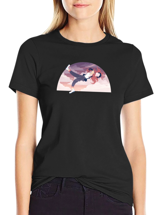 Camiseta Negra con Diseño de Anime Relajado