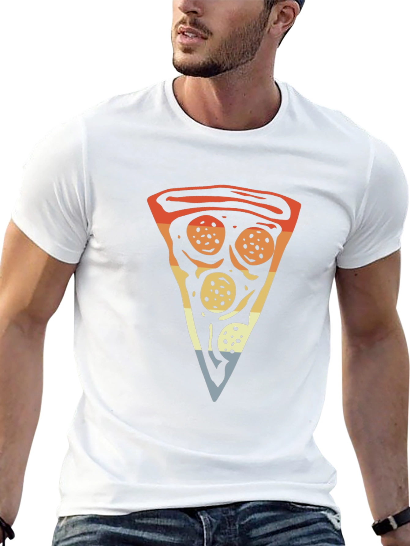 Camiseta Negra con Estampado de Pizza Retro