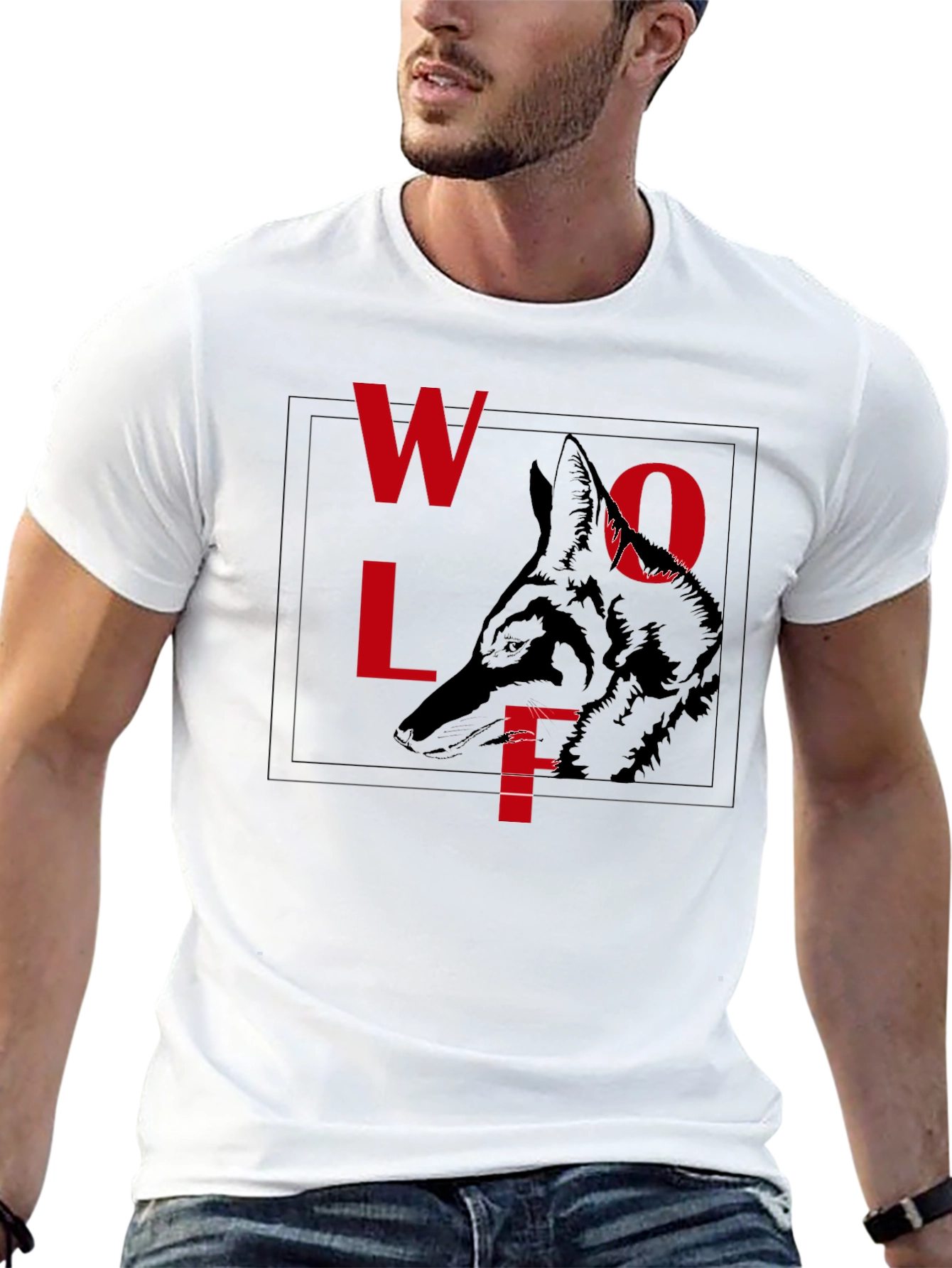 Camiseta Negra Estampado Lobo - Diseño Único