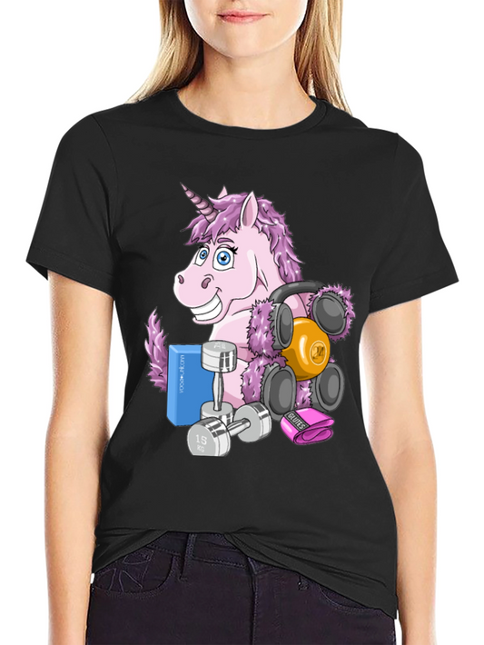 Camiseta Negra con Unicornio Fitness