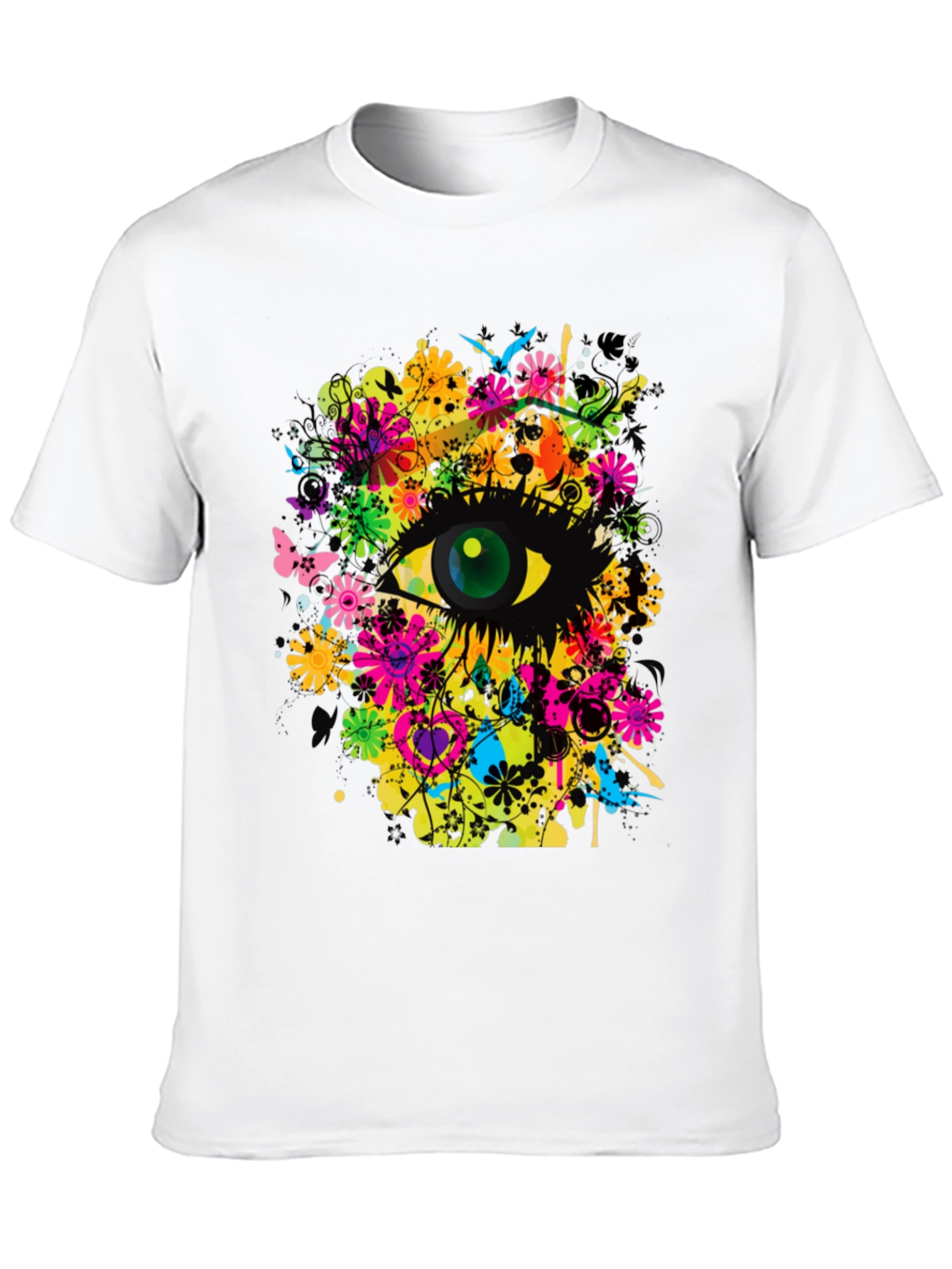 Camiseta Negra con Diseño Ojo Floral Psicodélico