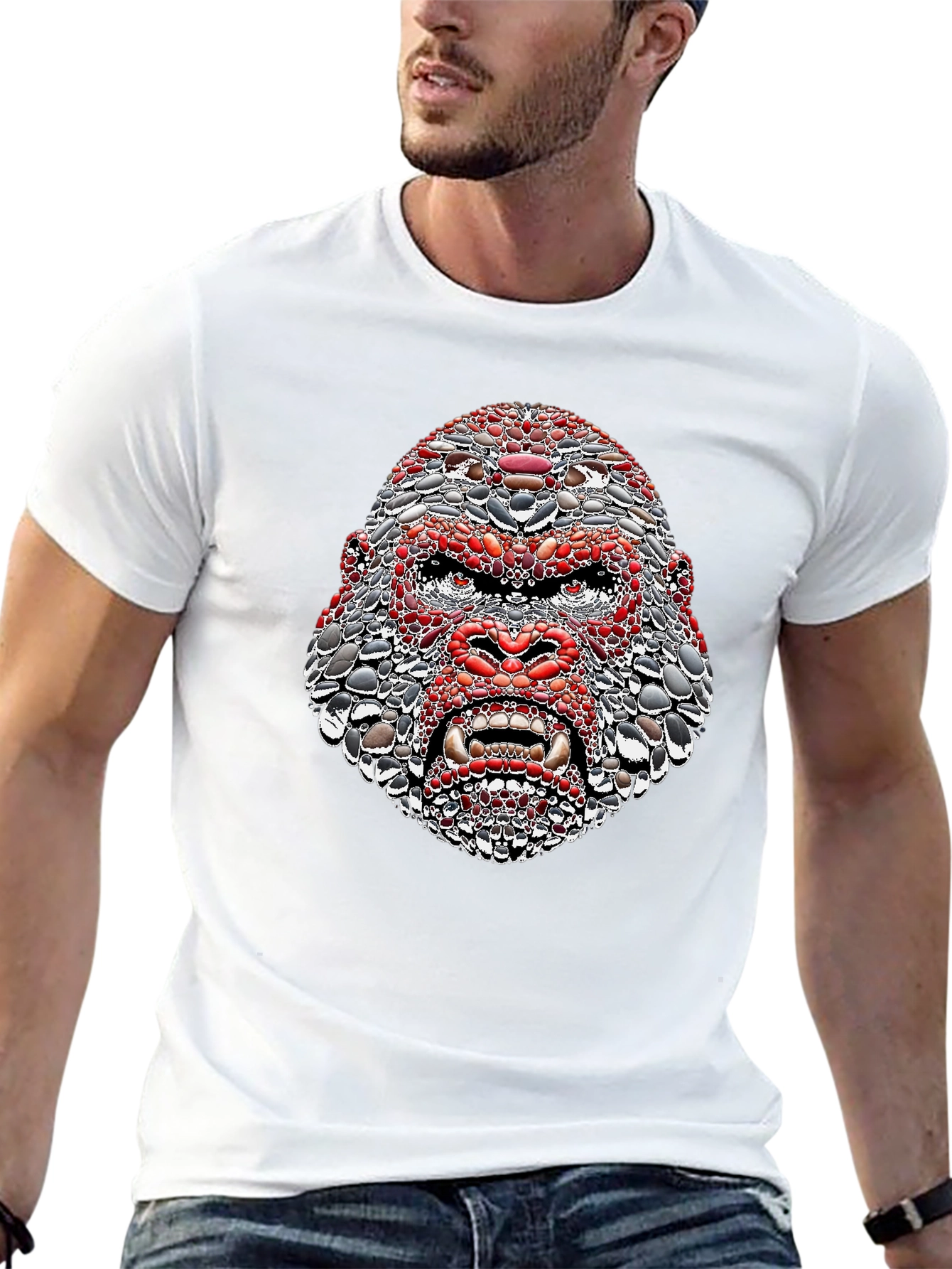 Camiseta Negra con Diseño de Gorila Abstracto