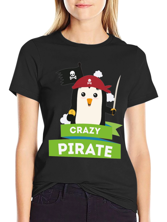 Camiseta Negra: Pingüino Pirata Loco - Diseño Divertido