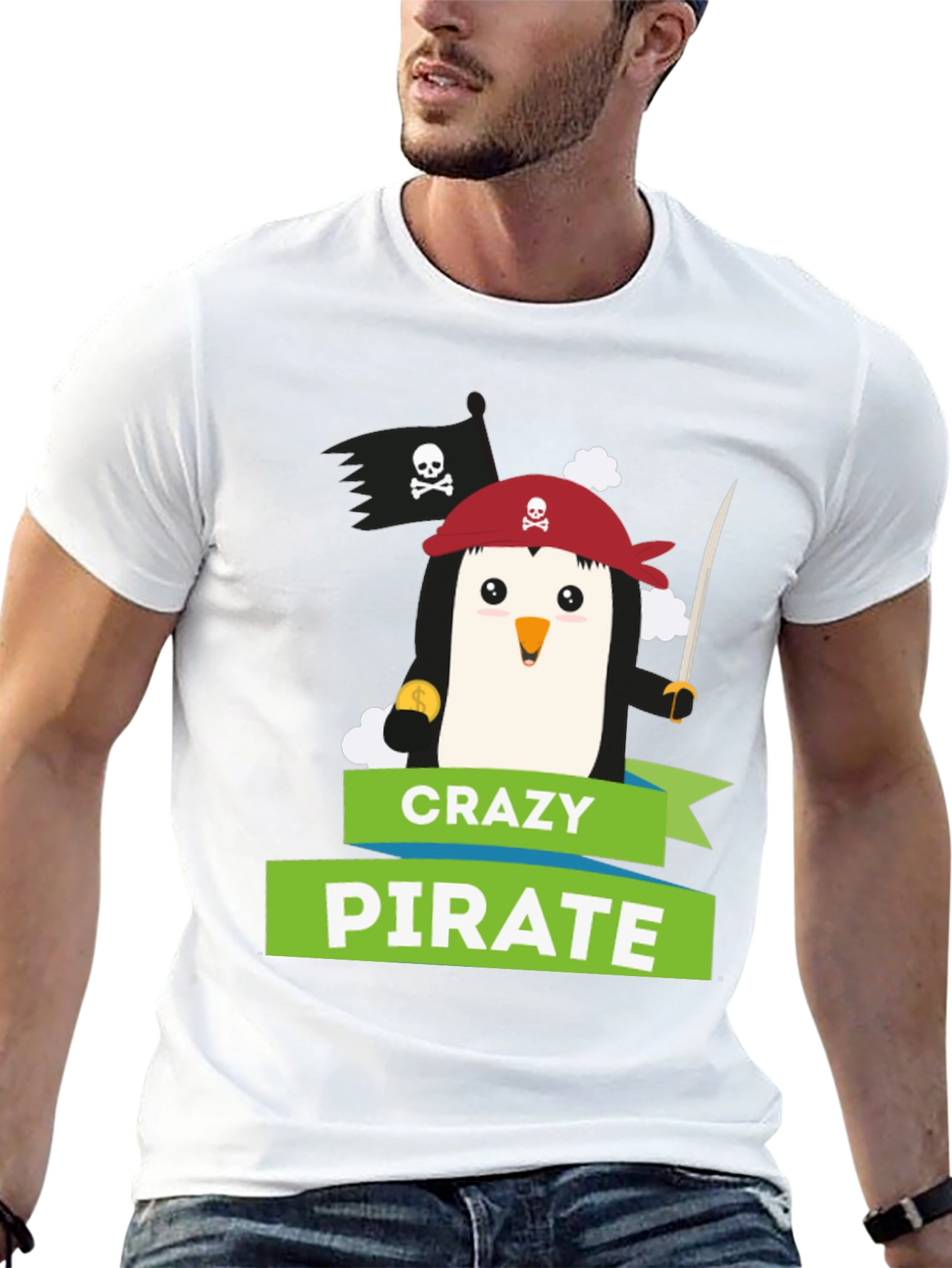 Camiseta Negra: Pingüino Pirata Loco - Diseño Divertido