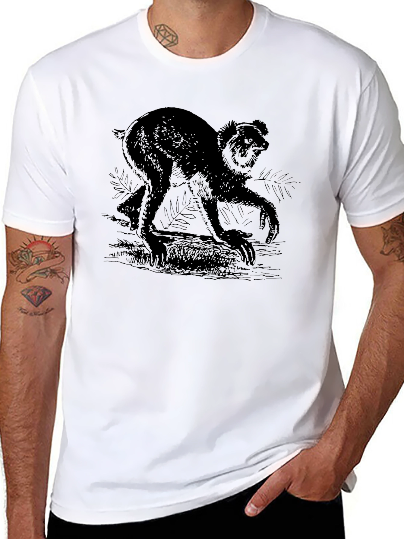 Camiseta Negra Estampado Animal Salvaje