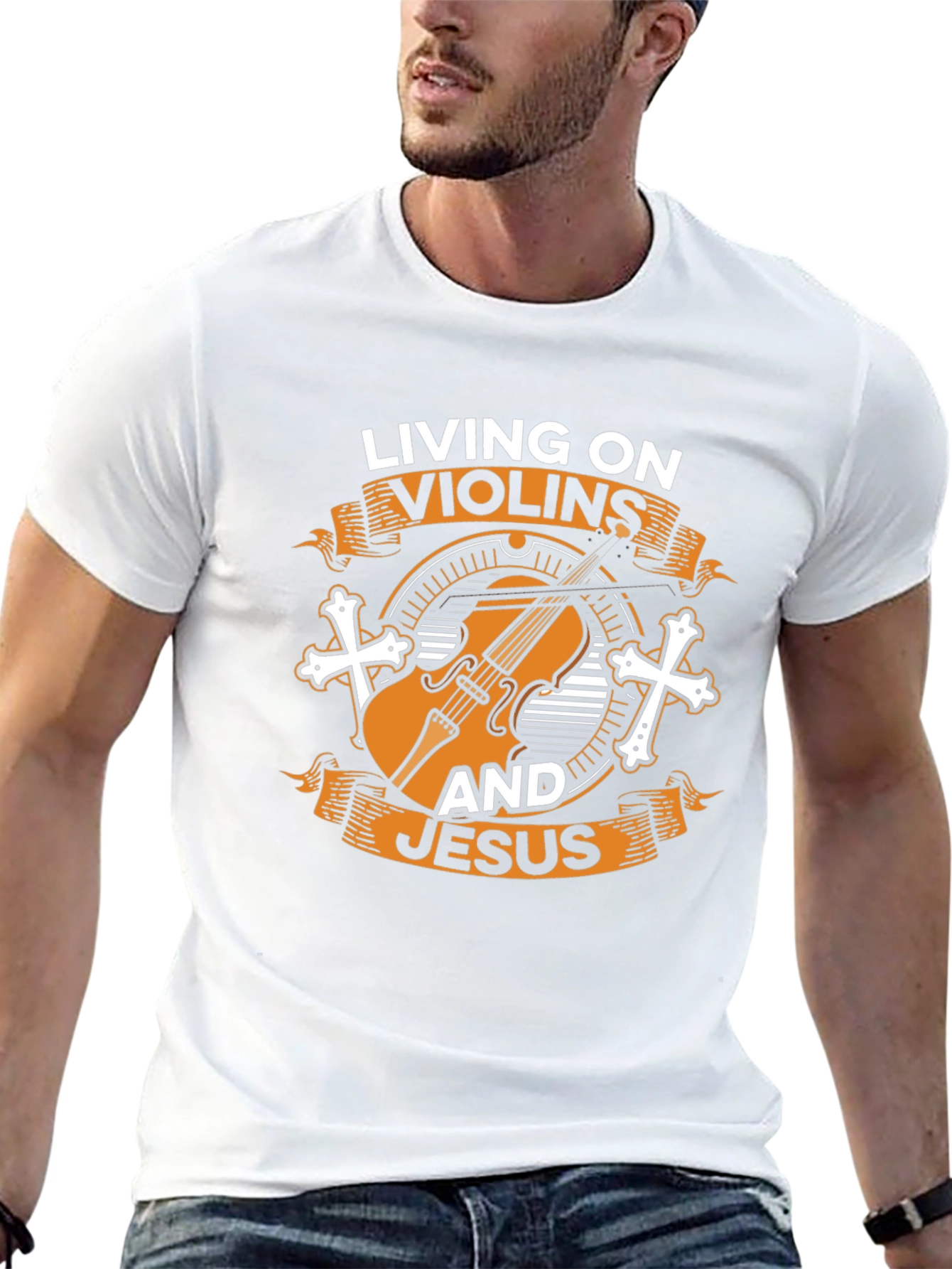 Camiseta Negra: Violines y Jesús