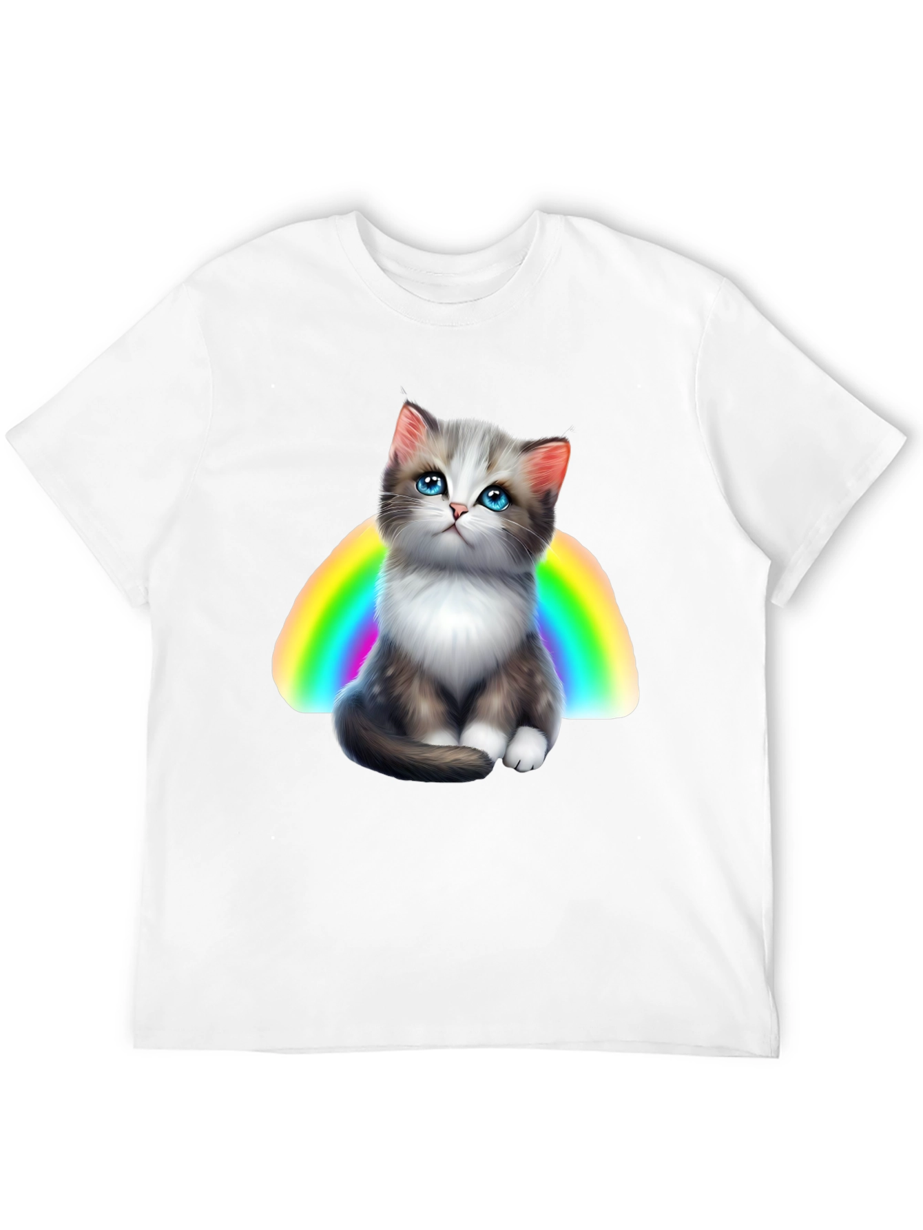 Camiseta Negra con Gato y Arcoíris