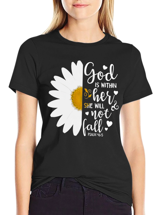 Camiseta Negra con Diseño Floral Inspirador