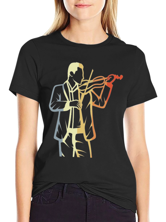 Camiseta Negra con Diseño de Violinista Retro