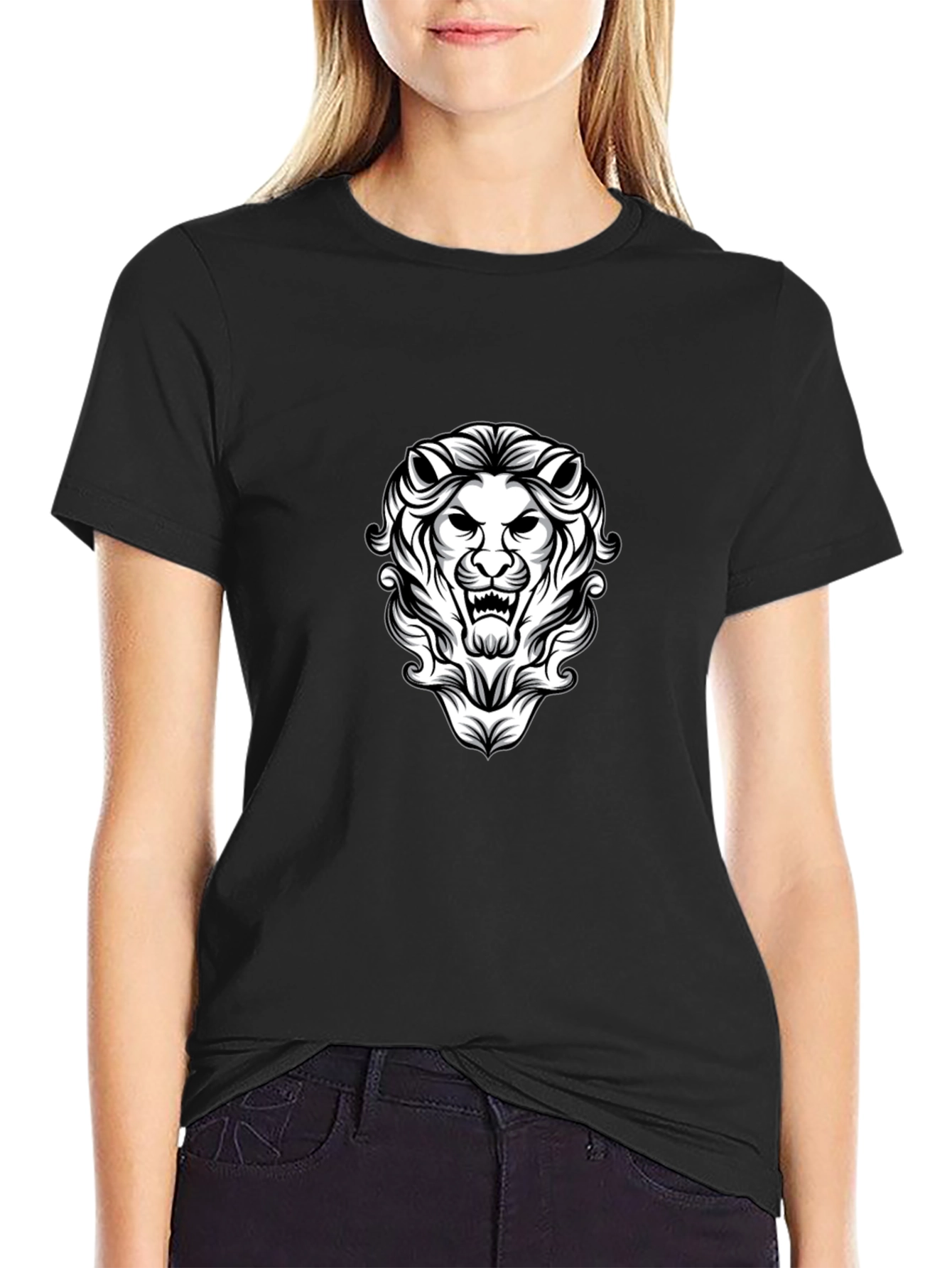 Camiseta Negra Hombre Diseño León