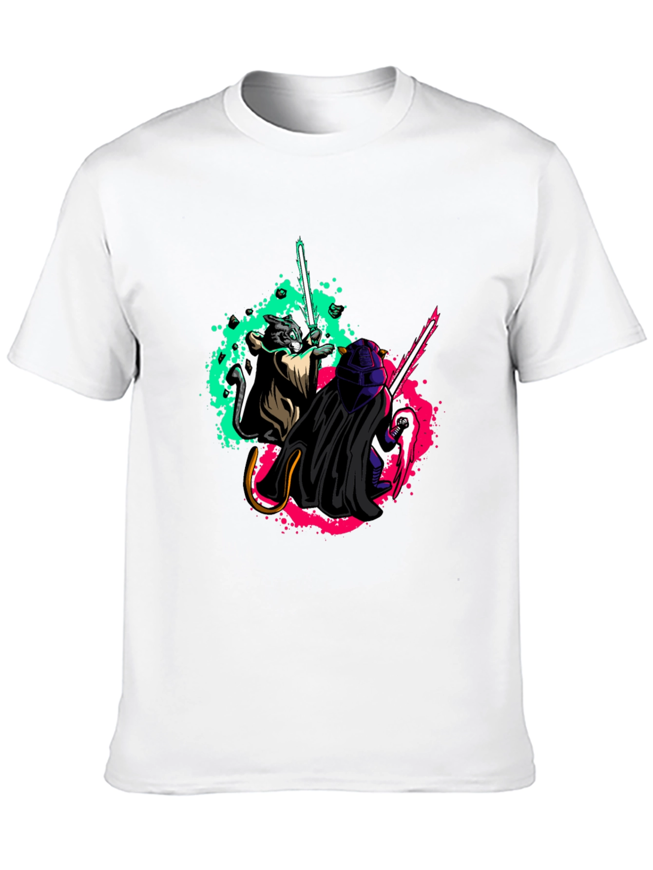 Camiseta Negra con Diseño de Gato Jedi vs. Sith