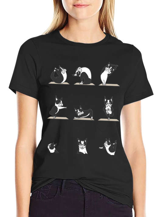 Camiseta Negra con Diseño de Perros Yoga