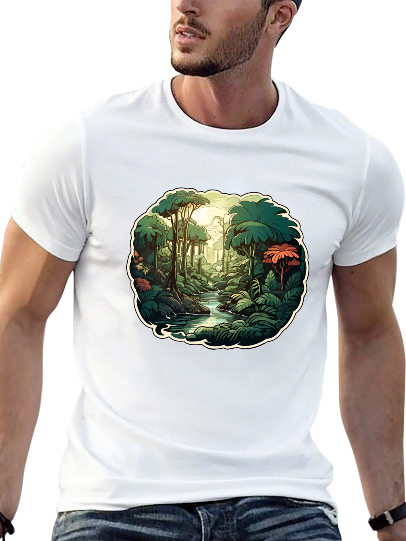 Camiseta Negra con Diseño de Jungla Tropical