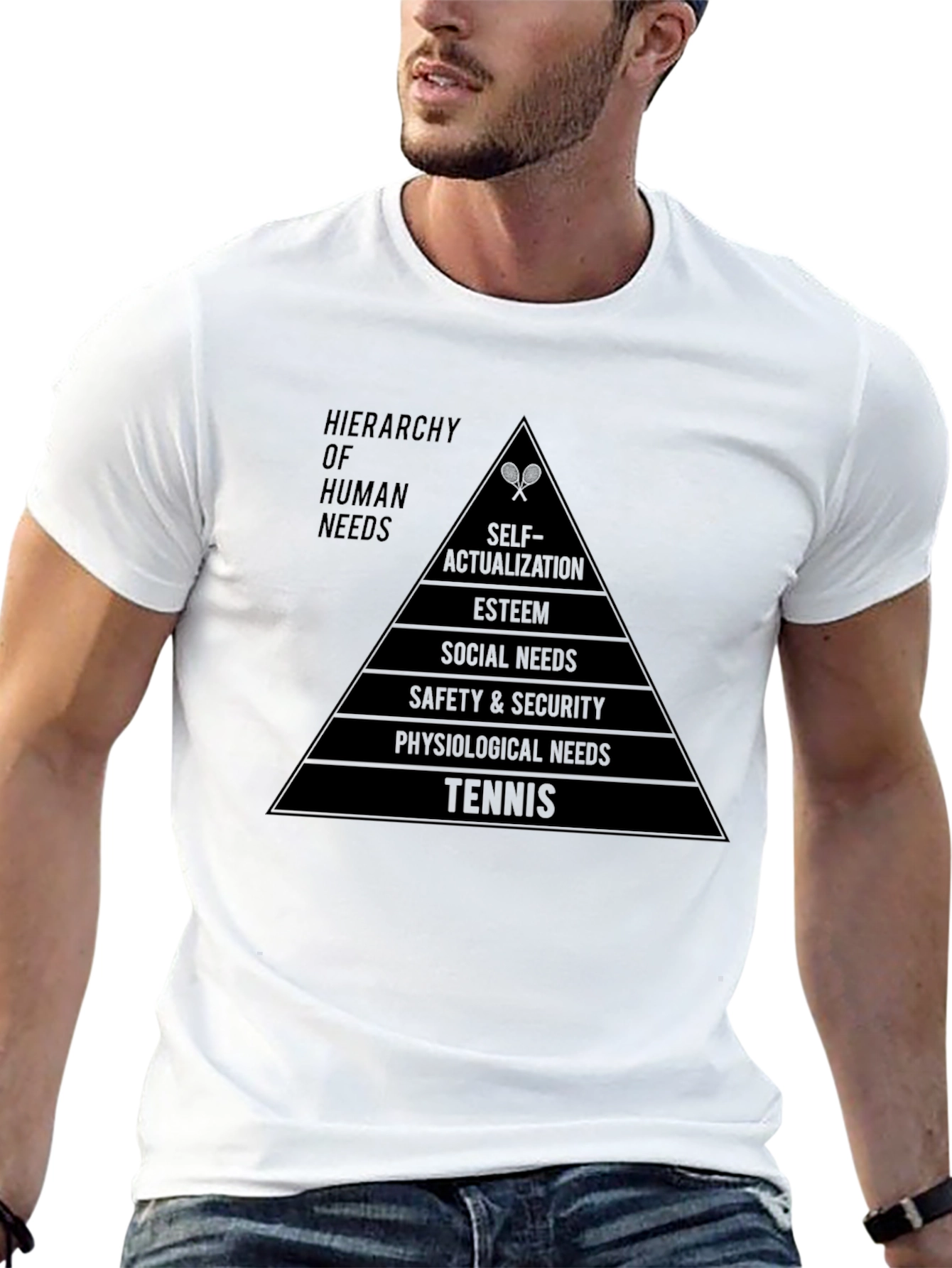 Camiseta Negra Pirámide Necesidades Tenis Hombre