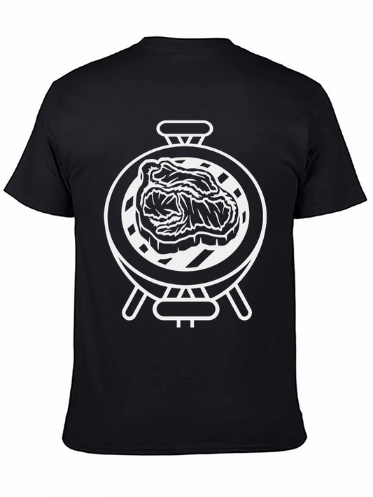 Camiseta Negra con Diseño de Parrilla y Carne