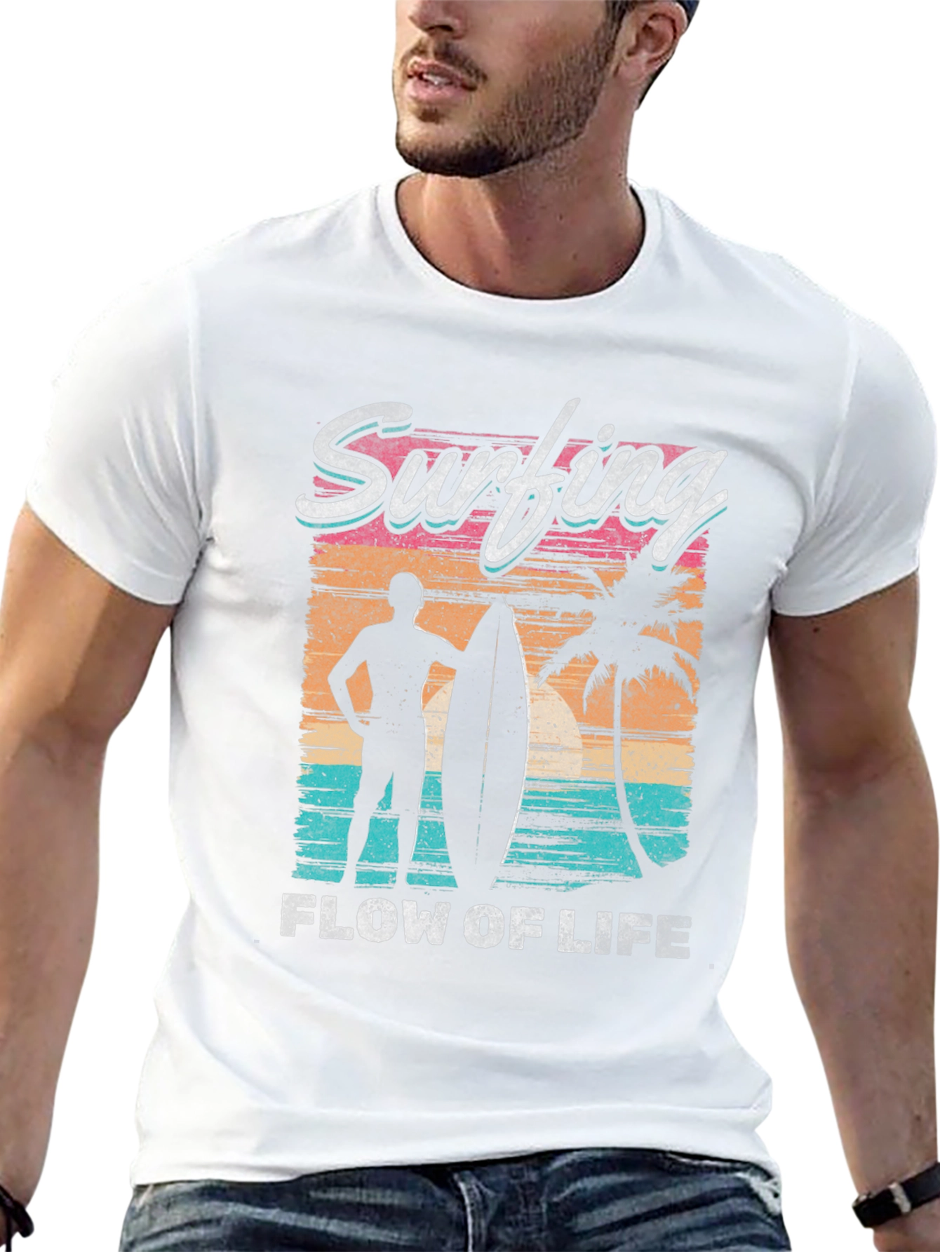 Camiseta Negra Estampada Surf Life
