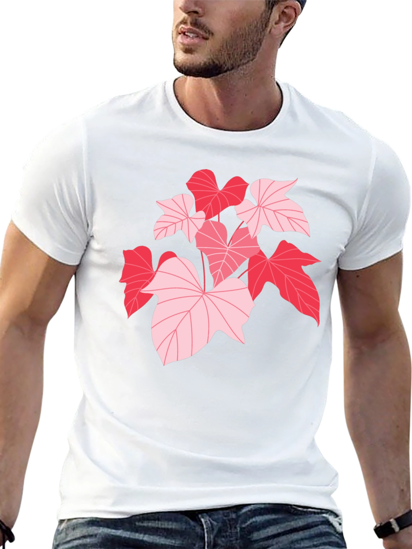 Camiseta Negra con Hojas Rosadas