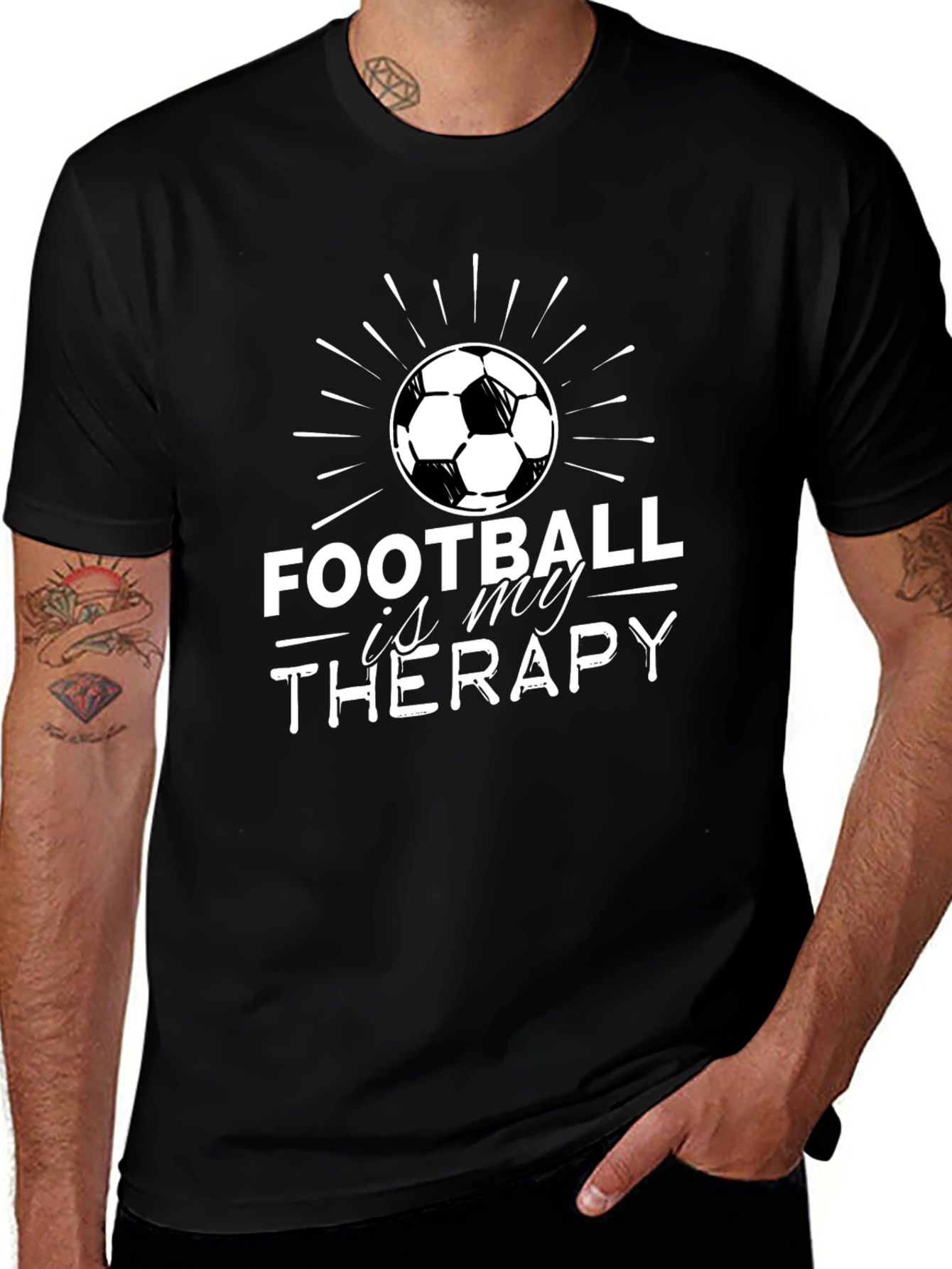 Camiseta Negra Fútbol Es Mi Terapia Hombre
