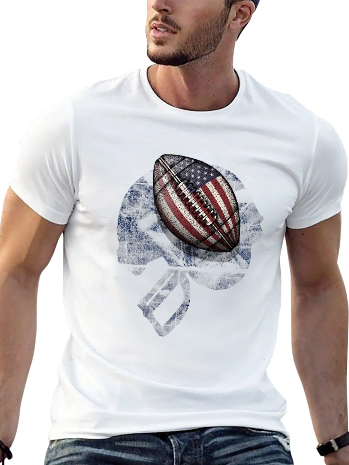 Camiseta Negra con Diseño de Fútbol Americano USA