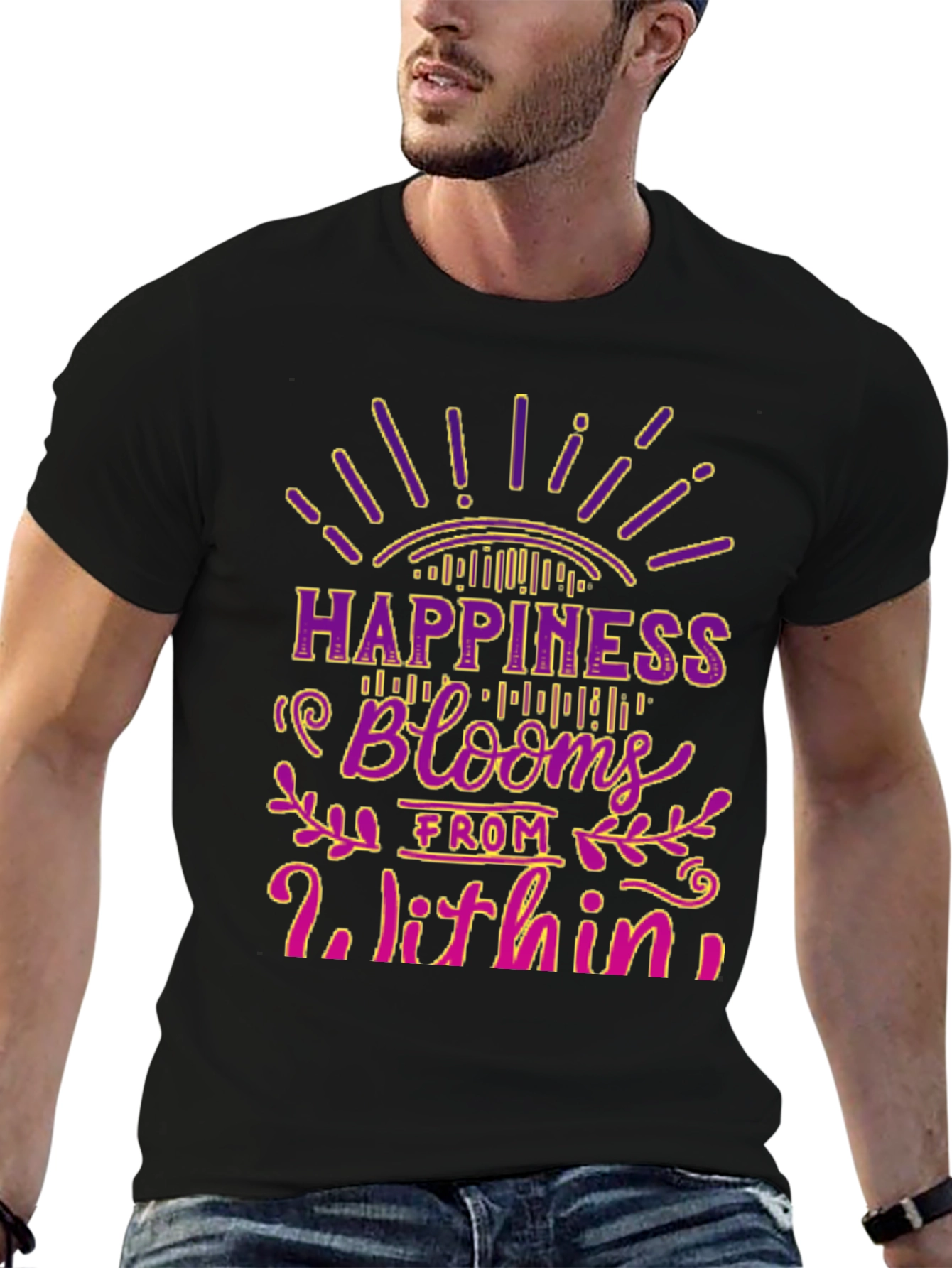 Camiseta Negra La Felicidad Florece Desde Dentro