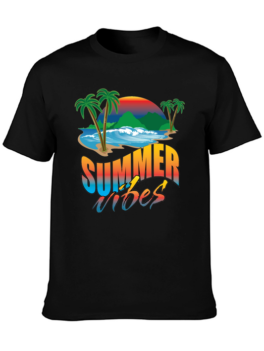 Camiseta Negra Estampada Summer Vibes